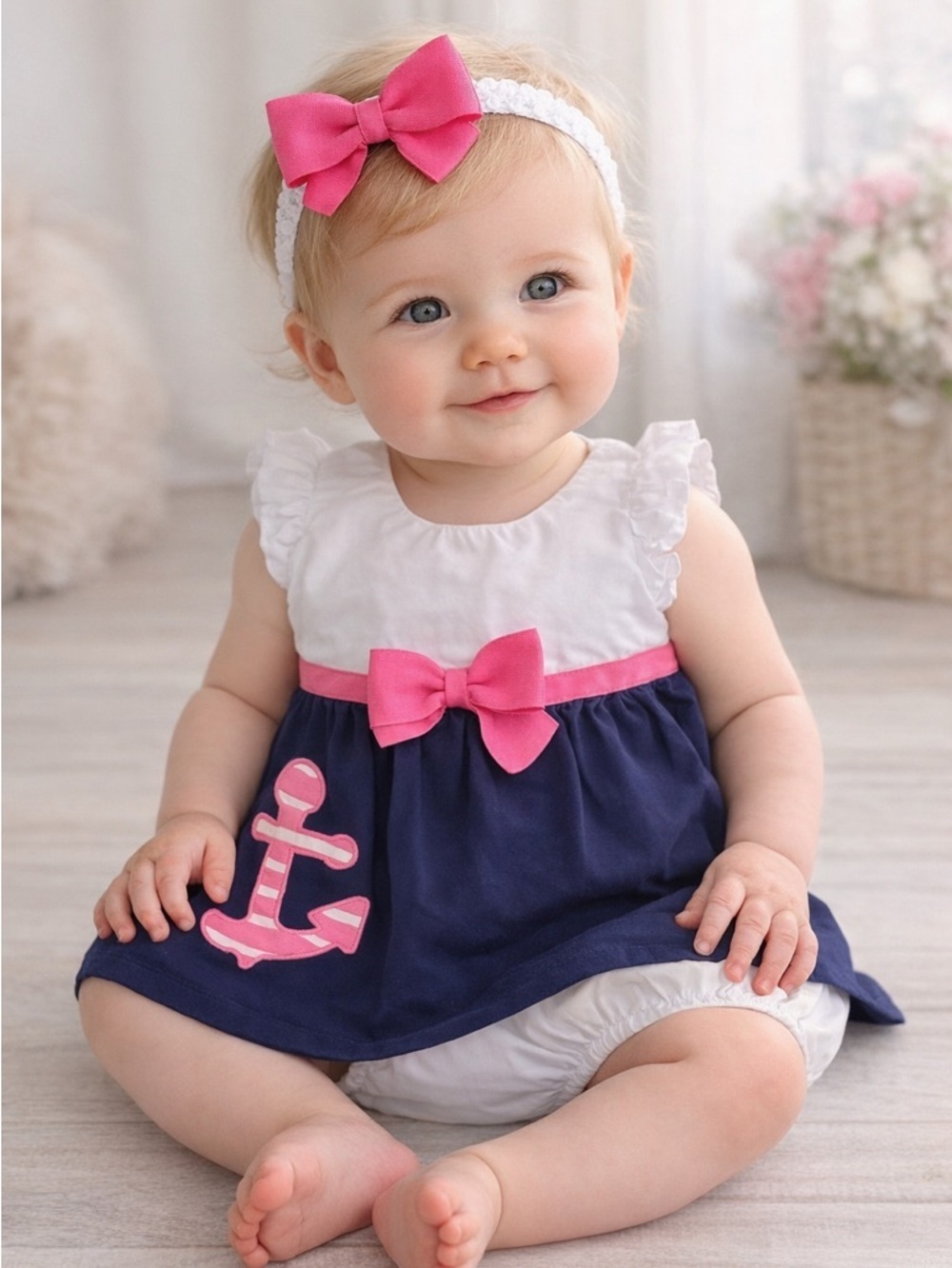 Gymboree White, Navy & Pink Anchor Matching Set